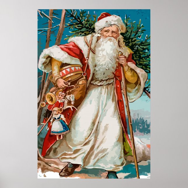 Vintager Weihnachtsmann mit Spielzeug Poster (Vorne)