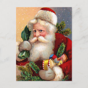 Vintager Weihnachtsmann mit Spielzeug und Twigs Feiertagspostkarte