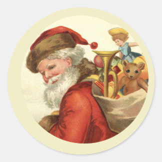 Vintager Weihnachtsmann mit Spielzeug Weihnachtska Runder Aufkleber