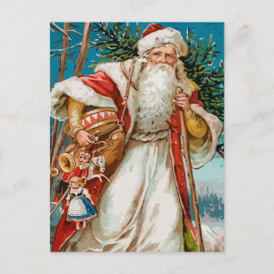 Vintager Weihnachtsmann mit Spielzeugkarte Feiertagspostkarte