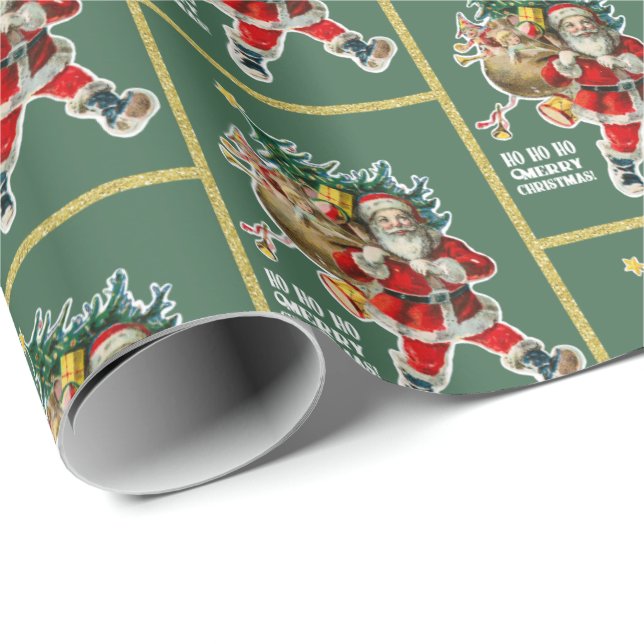 Vintager Weihnachtsmann mit Tasche Spielzeug Weihn Geschenkpapier (Rolleneckpunkt)