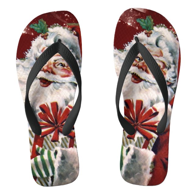 Vintager Weihnachtsmann mit vielen Geschenken Flip Flops (Fußbett)