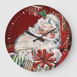 Vintager Weihnachtsmann mit vielen Geschenken Große Wanduhr