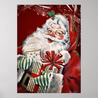 Vintager Weihnachtsmann mit vielen Geschenken Poster