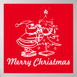 Vintager Weihnachtsmann mit Weihnachtsbaum Poster