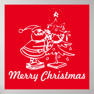 Vintager Weihnachtsmann mit Weihnachtsbaum Poster