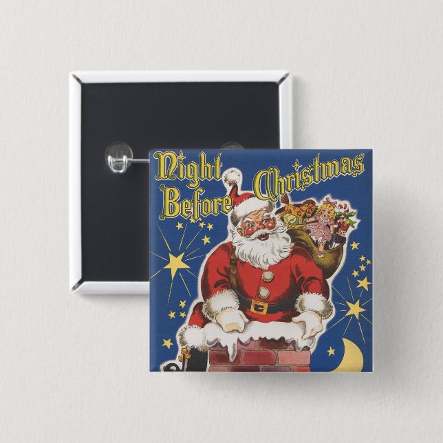 Vintager Weihnachtsmann, Nacht vor Weihnachten Button (Vorne & Hinten)
