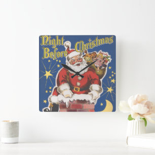 Vintager Weihnachtsmann, Nacht vor Weihnachten Quadratische Wanduhr