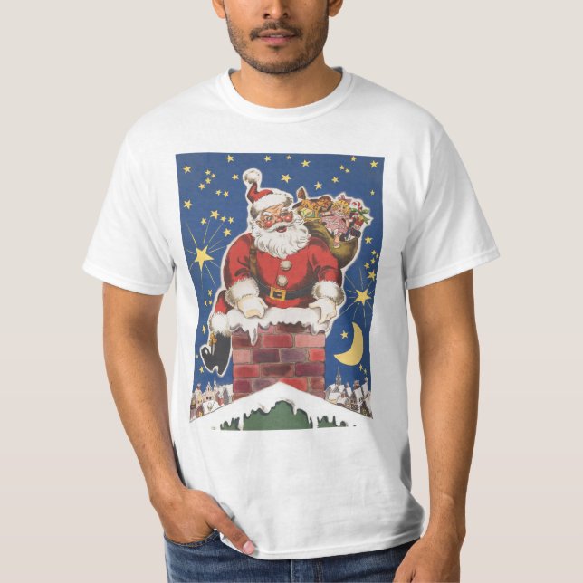 Vintager Weihnachtsmann, Nacht vor Weihnachten T-Shirt (Vorderseite)