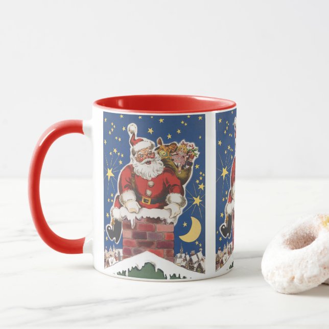 Vintager Weihnachtsmann, Nacht vor Weihnachten Tasse (Mit Donut)