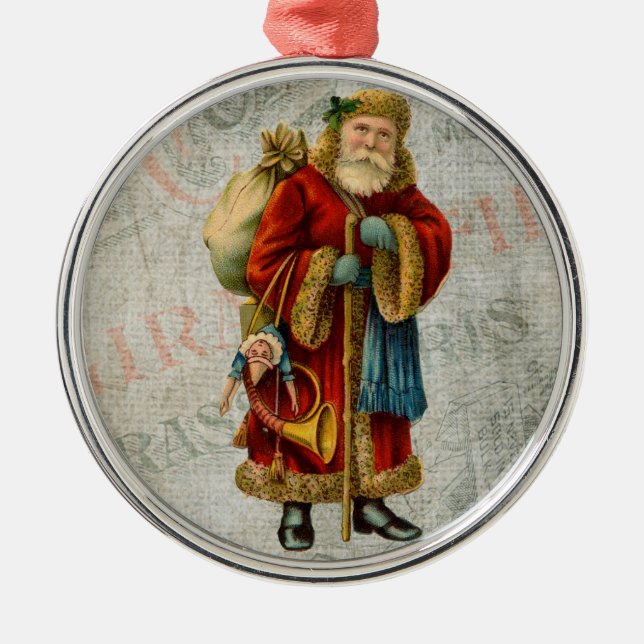 Vintager Weihnachtsmann Ornament Aus Metall (Vorne)
