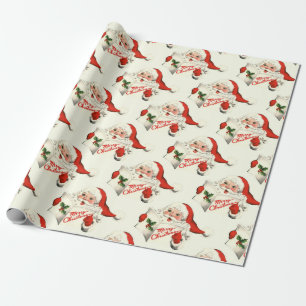 Vintager Weihnachtsmann Pattern Frohe Weihnachten Geschenkpapier