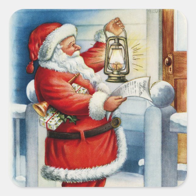 Vintager Weihnachtsmann Quadratischer Aufkleber (Vorderseite)
