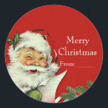 Vintager Weihnachtsmann Red Christmas Favor Runder Aufkleber<br><div class="desc">Vintager Weihnachtsmann Rote Weihnachtsgönner Sticker. Entsprechende Einladungen sind verfügbar.</div>