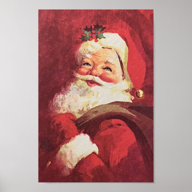 Vintager Weihnachtsmann Reindeer Mitte Jahrhundert Poster (Vorne)