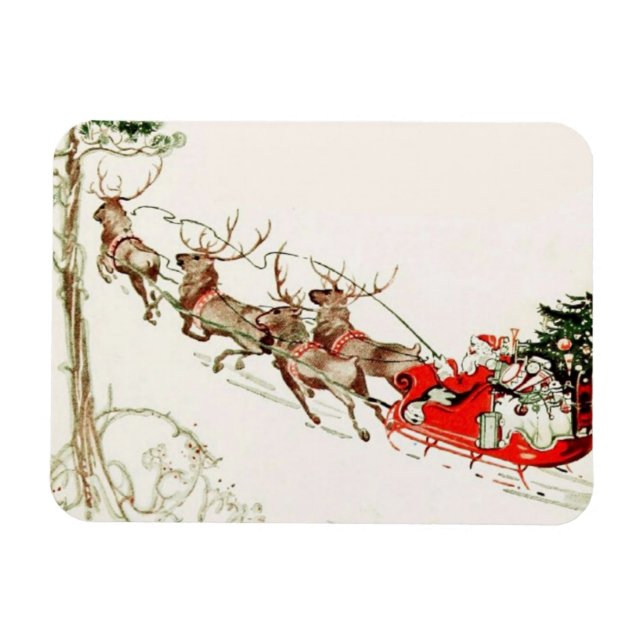 Vintager Weihnachtsmann Reindeer Sleigh Magnet (Horizontal)