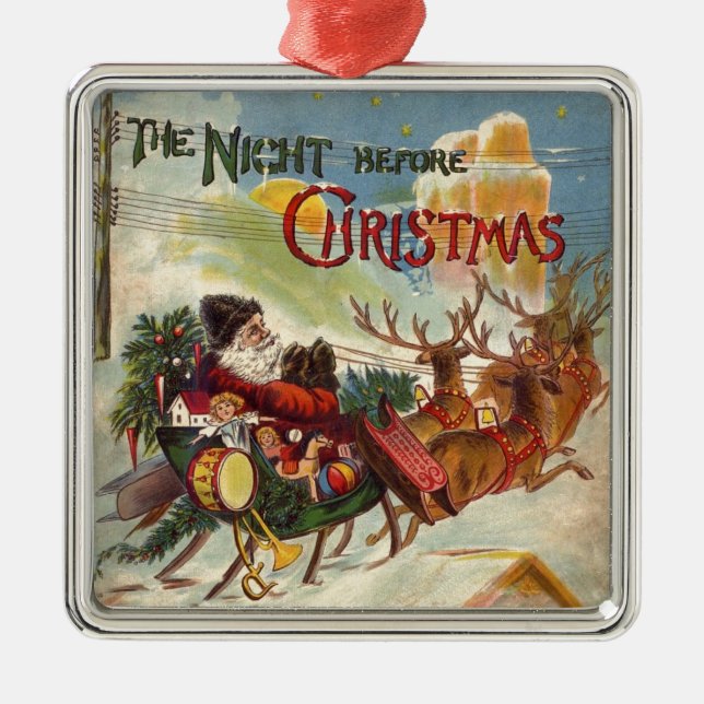 Vintager Weihnachtsmann Rentierfisch Sleigh Ornament Aus Metall (Vorne)