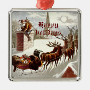 Vintager Weihnachtsmann Rentierfisch Sleigh Ornament Aus Metall