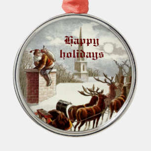 Vintager Weihnachtsmann Rentierfisch Sleigh Ornament Aus Metall