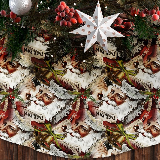 Vintager Weihnachtsmann Roter Weihnachtsbaumrock Polyester Weihnachtsbaumdecke (Vintage Santa Claus Christmas tree skirt. Christmas tree base cover)
