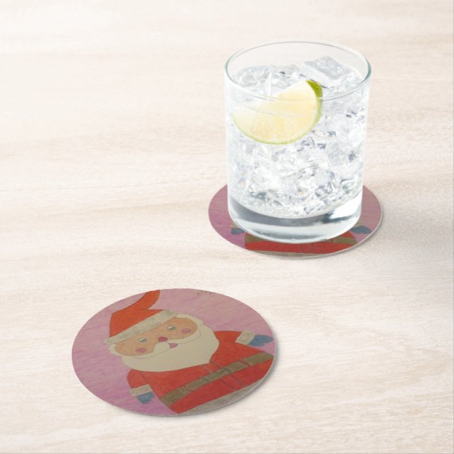 Vintager Weihnachtsmann Runder Pappuntersetzer (Vor Ort)