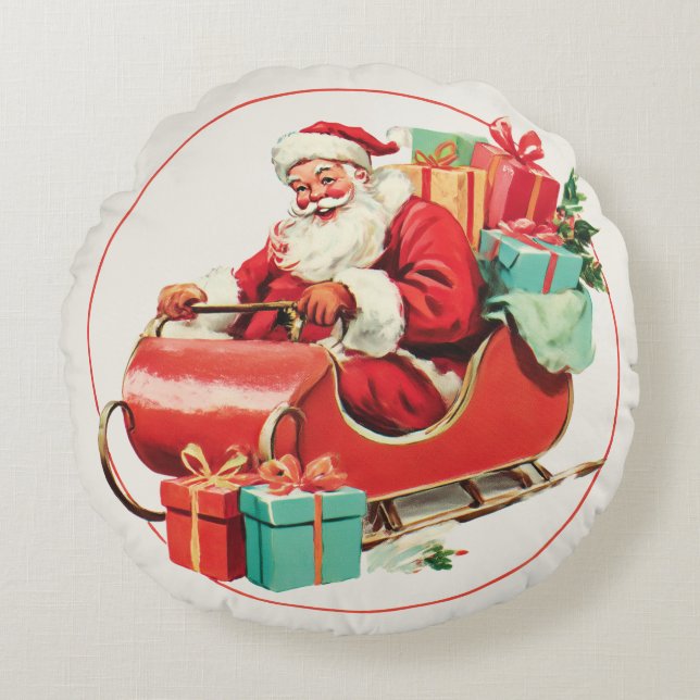Vintager Weihnachtsmann Rundes Kissen (Vorderseite)