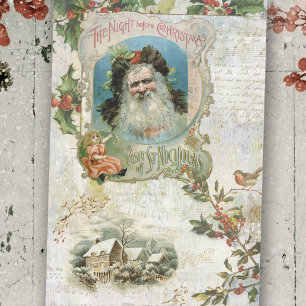 Vintager Weihnachtsmann, Rustikale Landschaft und Seidenpapier