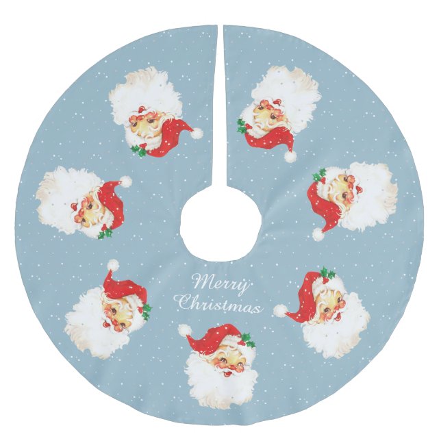 Vintager Weihnachtsmann & Schneeflocken auf Light  Polyester Weihnachtsbaumdecke (Vorderseite)