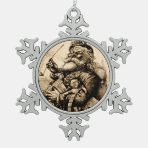Vintager Weihnachtsmann Schneeflocken Zinn-Ornament