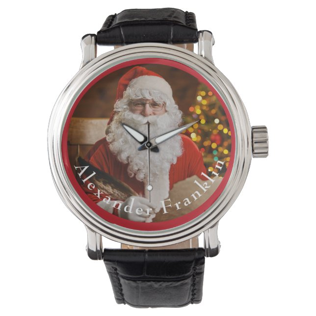 Vintager Weihnachtsmann schreibt Weihnachtsbaum Armbanduhr (Vorderseite)