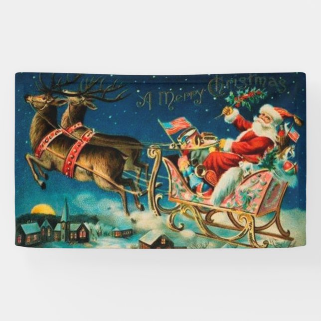 Vintager Weihnachtsmann Sleigh Weihnachten Banner (Horizontal)