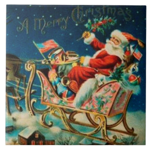 Vintager Weihnachtsmann Sleigh Weihnachten Fliese