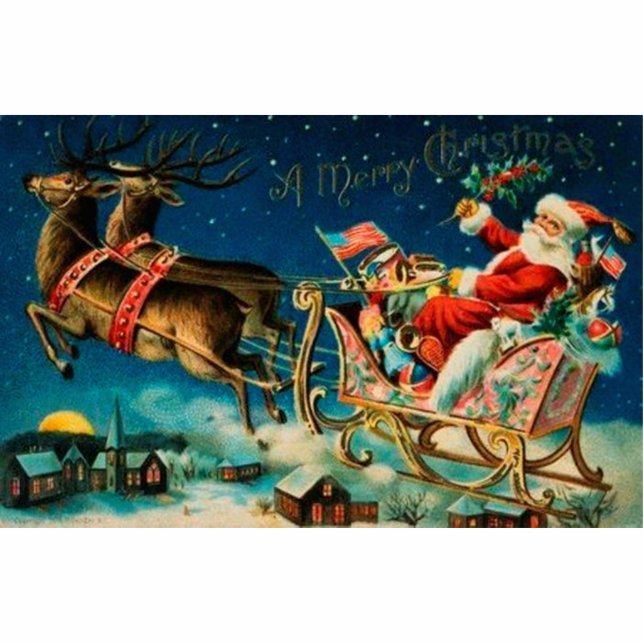 Vintager Weihnachtsmann Sleigh Weihnachten Fotoskulptur Ornament (Vorne)