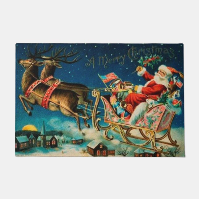 Vintager Weihnachtsmann Sleigh Weihnachten Fußmatte (Vorderseite)