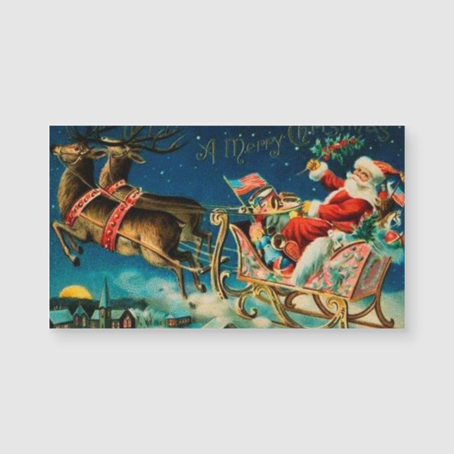 Vintager Weihnachtsmann Sleigh Weihnachten Magnetkarte (Vorderseite)
