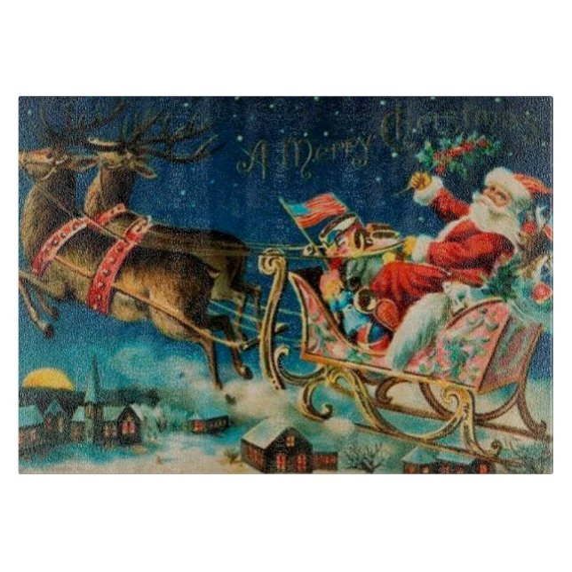Vintager Weihnachtsmann Sleigh Weihnachten Schneidebrett (Vorderseite)