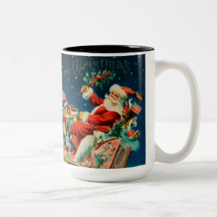 Vintager Weihnachtsmann Sleigh Weihnachten Zweifarbige Tasse