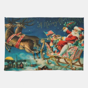 Vintager Weihnachtsmann Sleigh Weihnachtsfeiertag Küchentuch
