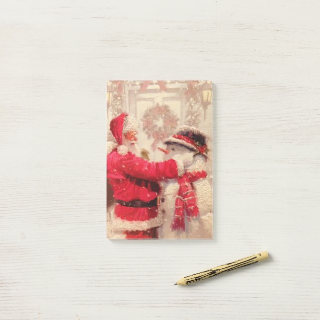 Vintager Weihnachtsmann Snowman Weihnachten Post-it Klebezettel (Auf Schreibtisch)