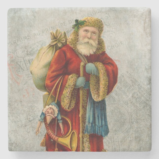 Vintager Weihnachtsmann Steinuntersetzer (Vorderseite)