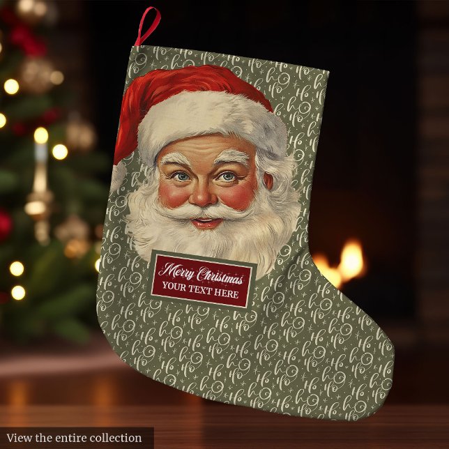 Vintager Weihnachtsmann Strumpf Personalisieren Großer Weihnachtsstrumpf (Vintage Santa Claus Christmas Stocking Personalized Name)