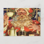 Vintager Weihnachtsmann trinken Tee Feiertagspostkarte<br><div class="desc">Vintager Weihnachtsmann trinken Tee</div>