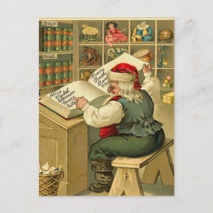 Vintager Weihnachtsmann überprüft seine Liste Feiertagspostkarte