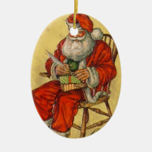 Vintager Weihnachtsmann überprüft seine Liste Keramikornament
