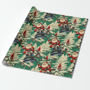 Vintager Weihnachtsmann und Bell Green Geschenkpapier