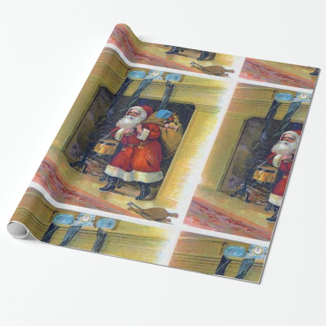 Vintager Weihnachtsmann und Chimney Geschenkpapier (Ungerollt)