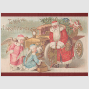 Vintager Weihnachtsmann und Engel Weihnachten Seidenpapier