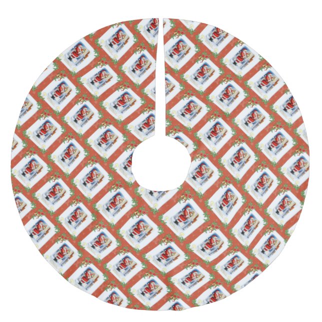 Vintager Weihnachtsmann und Gedicht Polyester Weihnachtsbaumdecke (Vorderseite)