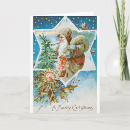Vintager Weihnachtsmann und Geschenke Merry Christ Karte