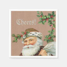 Vintager Weihnachtsmann und Holly auf dem Kraftpap